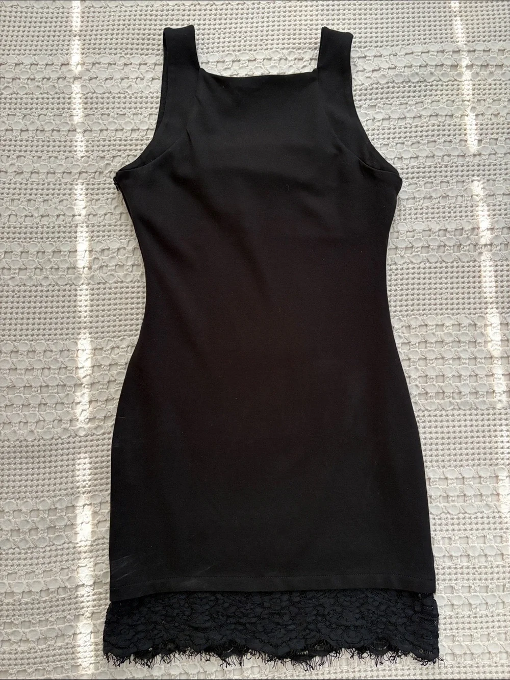 French Connection LBD Black Lace-Trim Tank Dress